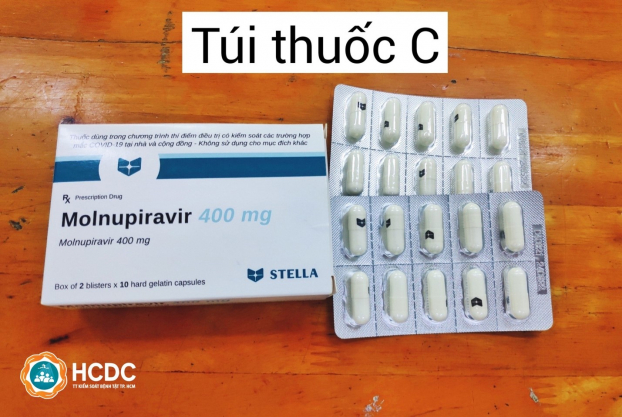   Gói thuốc C có thuốc Molnupiravir - là thuốc kháng virus đang ở trong giai đoạn thử nghiệm trong chương trình nghiên cứu của Bộ Y tế. Ảnh minh họa  