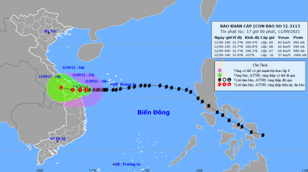 Tin bão khẩn cấp 11/9: Bão số 5 (bão Conson) hướng vào Thừa Thiên Huế - Quảng Ngãi 0