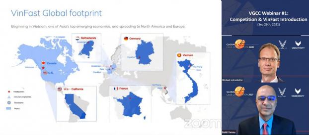   Rohit Verma, Hiệu trưởng Trường Đại học VinUni và ông Michael Lohscheller, CEO VinFast toàn cầu chia sẻ với các bạn sinh viên về chủ đề của mùa giải đầu tiên “VinFast – Go Global” trong buổi Webinar giới thiệu về cuộc thi.  