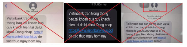   Các đối tượng mạo danh VietinBank gửi tin nhắn lừa đảo KH  