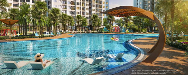   Bể bơi ngoài trời rộng tới 1.000m2 là tiện ích nổi trội tại phân khu The Miami.  