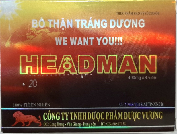   Thực phẩm bảo vệ sức khỏe Bổ thận Tráng dương HEADMAN có chứa chất cấm. Ảnh minh họa  