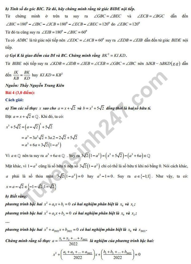 Đề thi, đáp án môn Toán vào lớp 10 THPT Chuyên Sư Phạm Hà Nội năm 2022 đầy đủ nhất 4