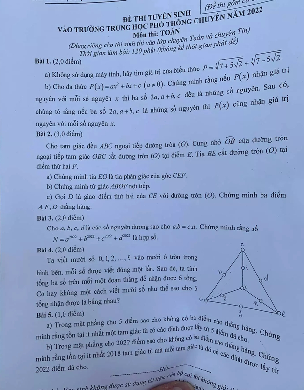 Đáp án, đề thi vào lớp 10 chuyên Toán trường Chuyên Sư phạm 2022 đầy đủ nhất 0