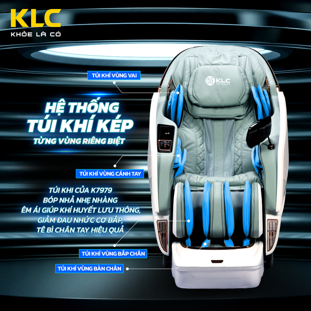   Hệ thống túi khí ghế massage KLC phân bố toàn thân   
