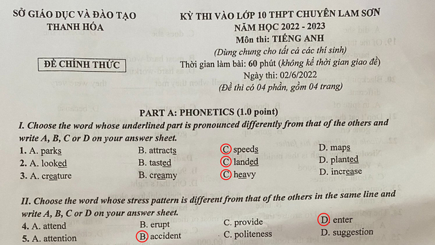 Gợi ý đáp án môn Tiếng Anh vào lớp 10 THPT Chuyên Lam Sơn năm 2022 đầy đủ nhất 0