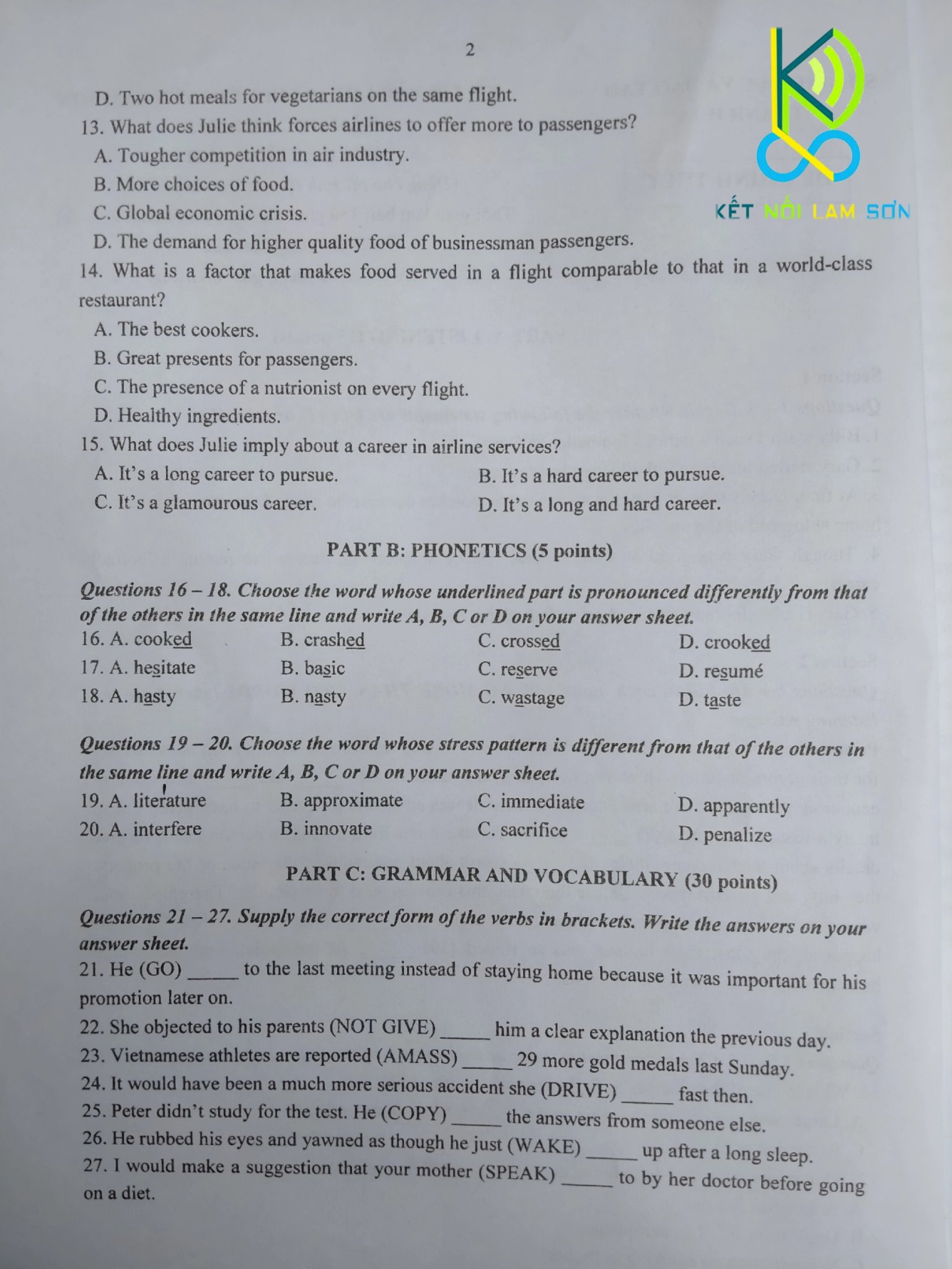 Đề thi vào lớp 10 chuyên Anh THPT Chuyên Lam Sơn năm 2022 đầy đủ nhất 1