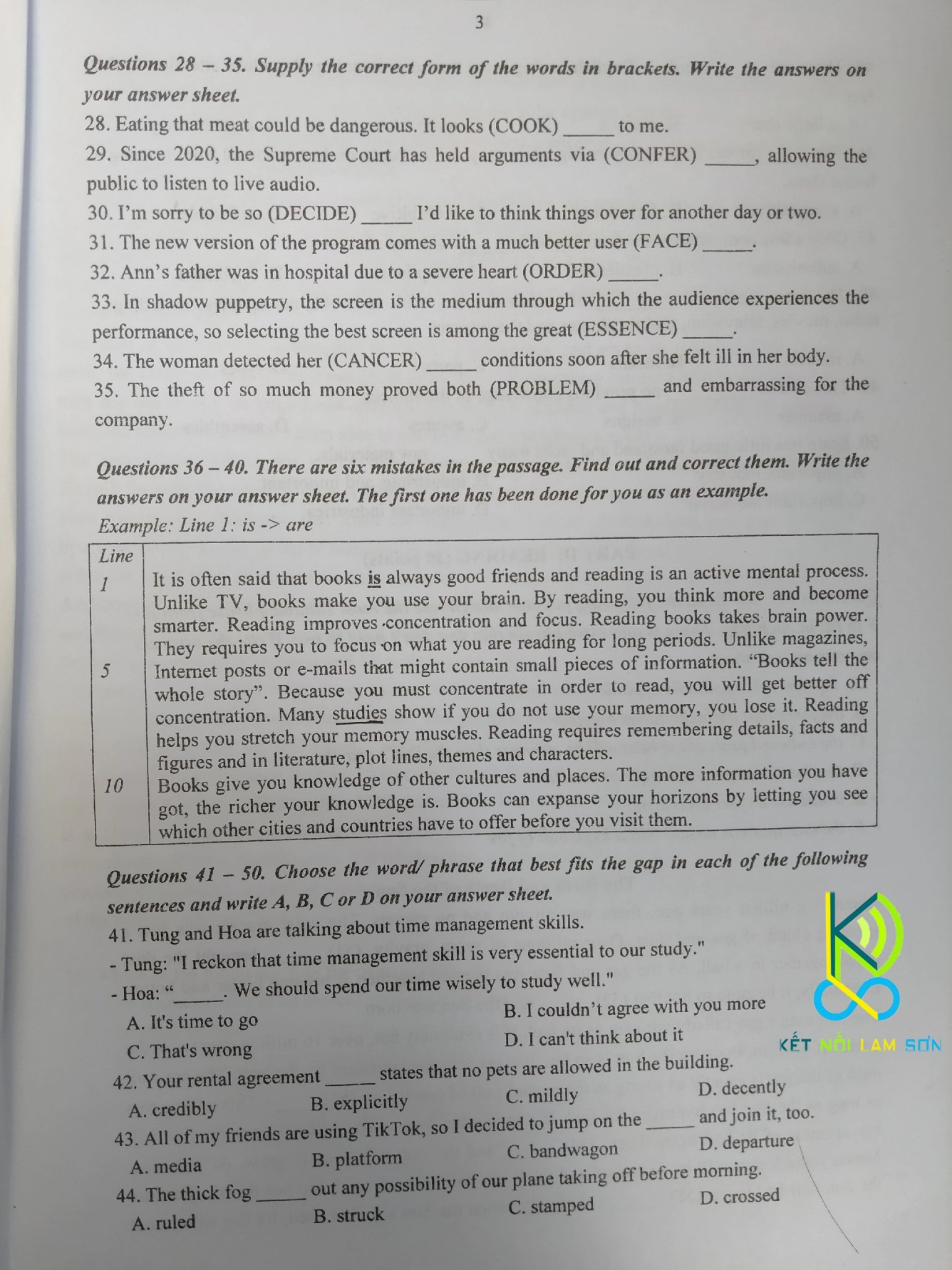 Đề thi vào lớp 10 chuyên Anh THPT Chuyên Lam Sơn năm 2022 đầy đủ nhất 2