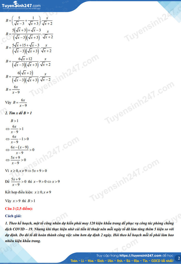 Gợi ý đáp án môn Toán vào lớp 10 tỉnh Điện Biên năm 2022 đầy đủ nhất 2