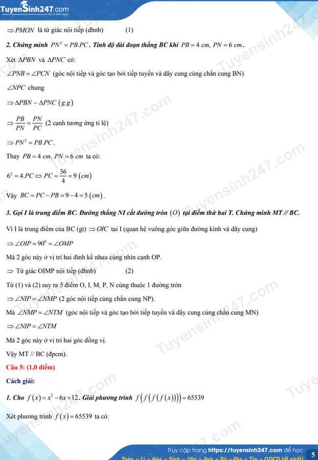 Gợi ý đáp án môn Toán vào lớp 10 tỉnh Điện Biên năm 2022 đầy đủ nhất 5