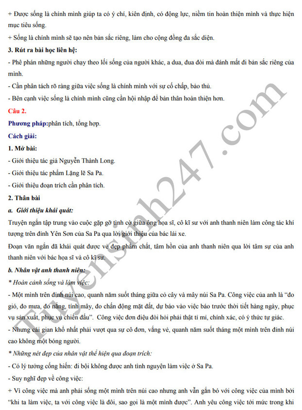 Gợi ý đáp án đề thi môn Ngữ văn vào lớp 10 trường THPT chuyên Lam Sơn năm 2022 đầy đủ nhất 2