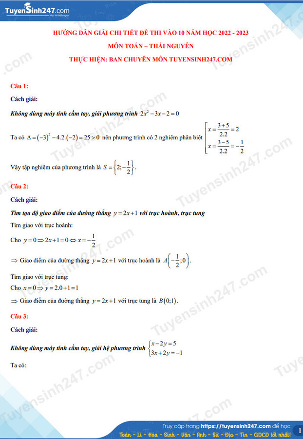 Gợi ý đáp án đề thi môn Toán vào lớp 10 tỉnh Thái Nguyên năm 2022 chính xác nhất, đầy đủ các mã đề 0