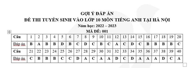 Gợi ý đáp án môn Tiếng Anh vào lớp 10 Hà Nội năm 2022 tất cả mã đề 1