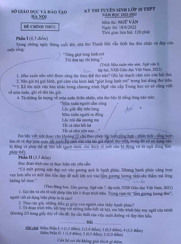 Đề thi môn Ngữ văn vào lớp 10 Hà Nội năm 2022 nóng nhất, mới nhất 0