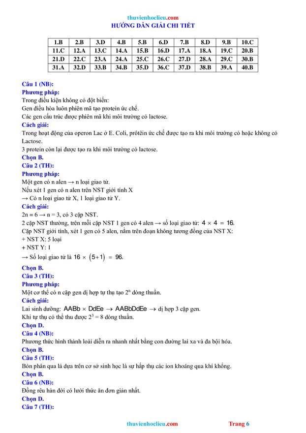 Đề thi thử tốt nghiệp THPT 2022 môn Sinh học mới nhất có đáp án 6
