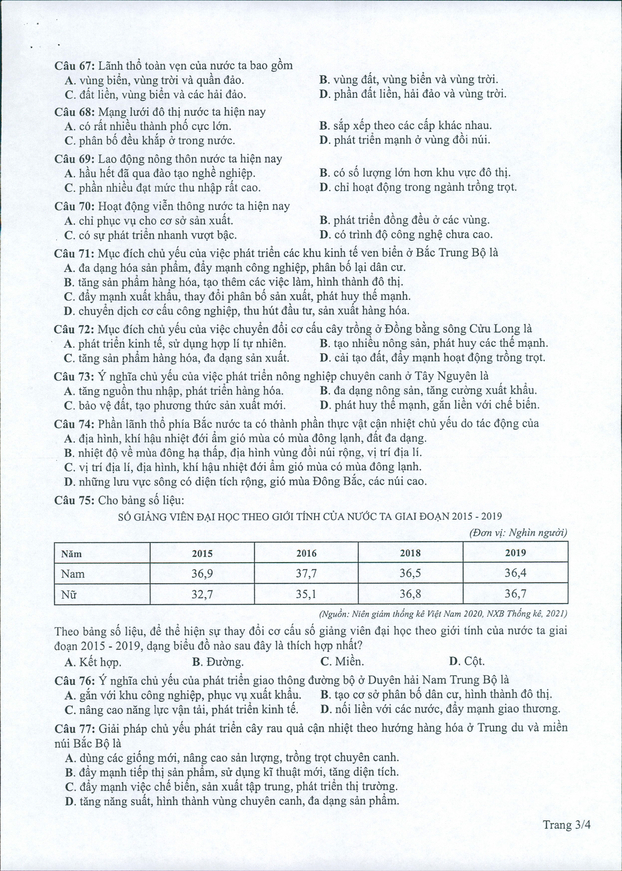 Đề minh họa môn Địa lý tốt nghiệp THPT 2022 có đáp án 3