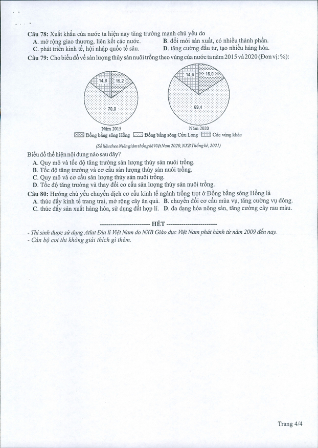 Đề minh họa môn Địa lý tốt nghiệp THPT 2022 có đáp án 4