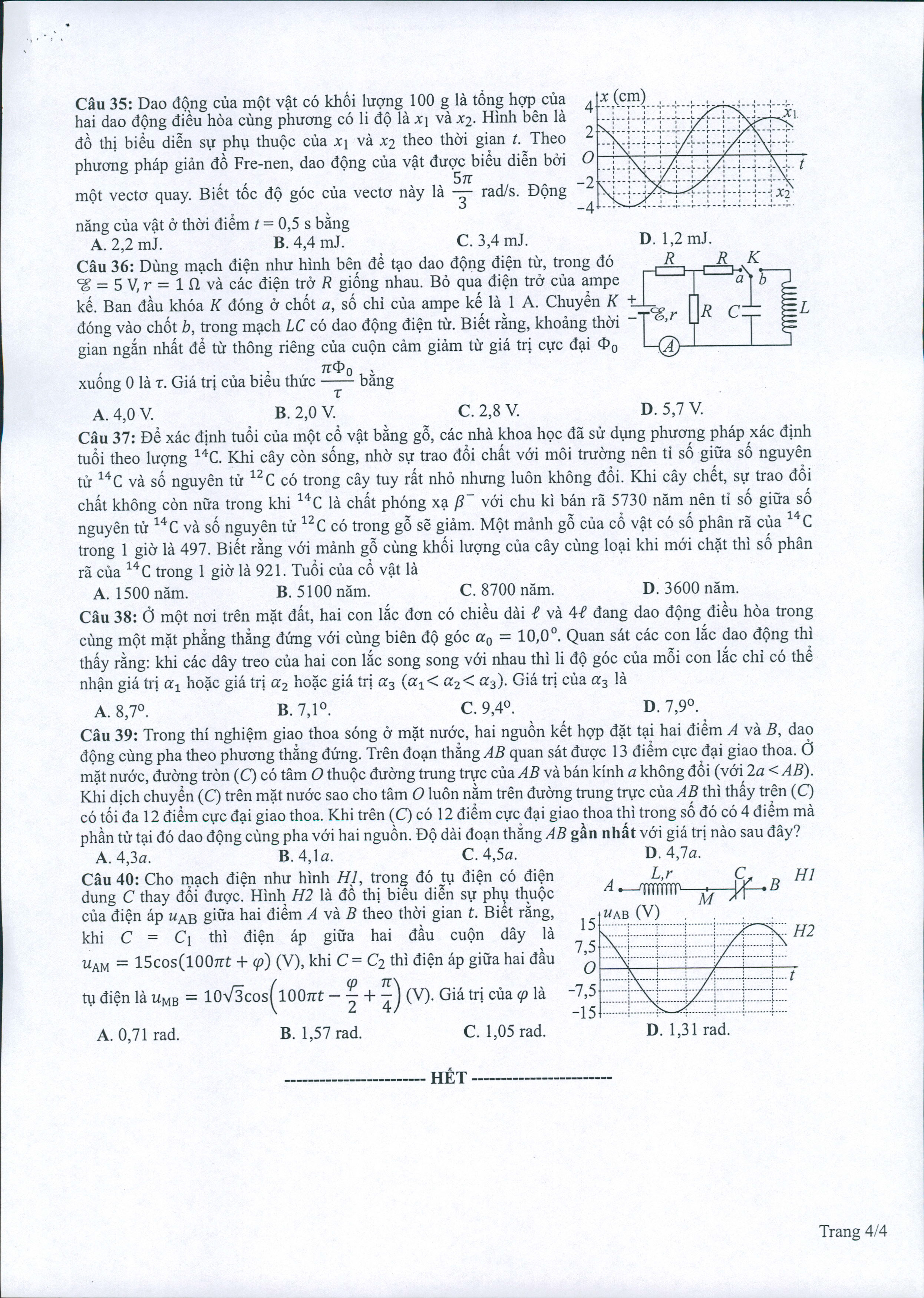Đề minh họa môn Vật lý tốt nghiệp THPT 2022 có đáp án 4