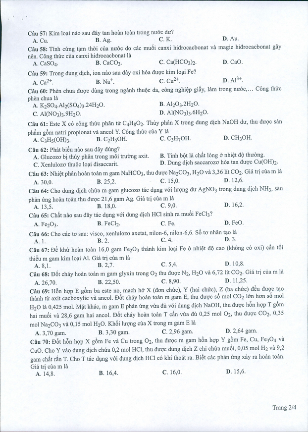 Đề minh họa môn Hóa học tốt nghiệp THPT 2022 có đáp án 2