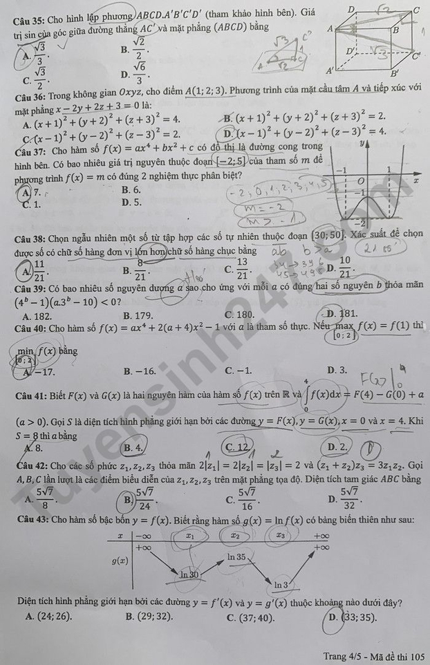 Đáp án môn Toán mã đề 105 thi tốt nghiệp THPT 2022 chi tiết, chính xác nhất 4