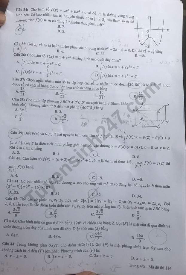 Đáp án môn Toán mã đề 114 thi tốt nghiệp THPT 2022 chi tiết, chính xác nhất 4