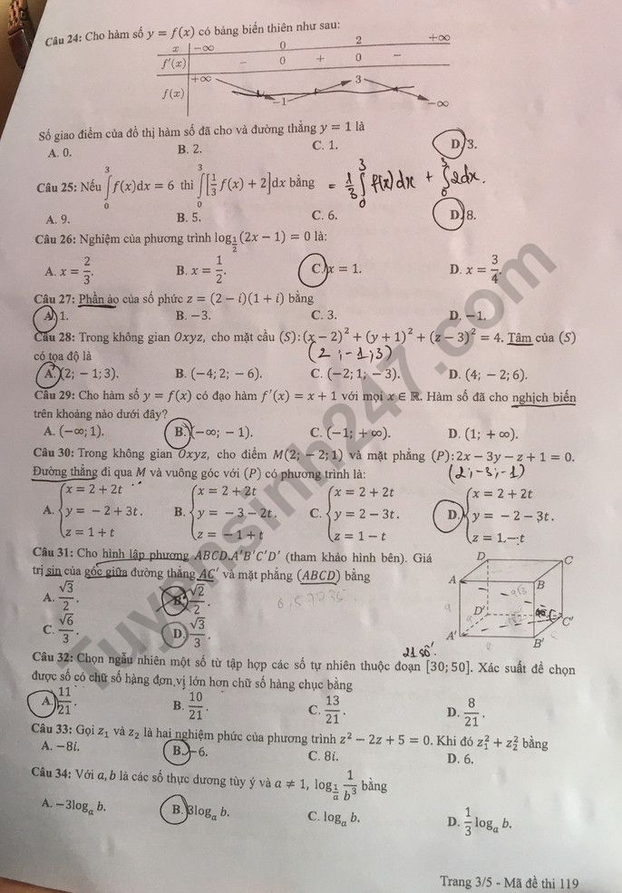Đáp án môn Toán mã đề 119 thi tốt nghiệp THPT 2022 chi tiết, chính xác nhất 3