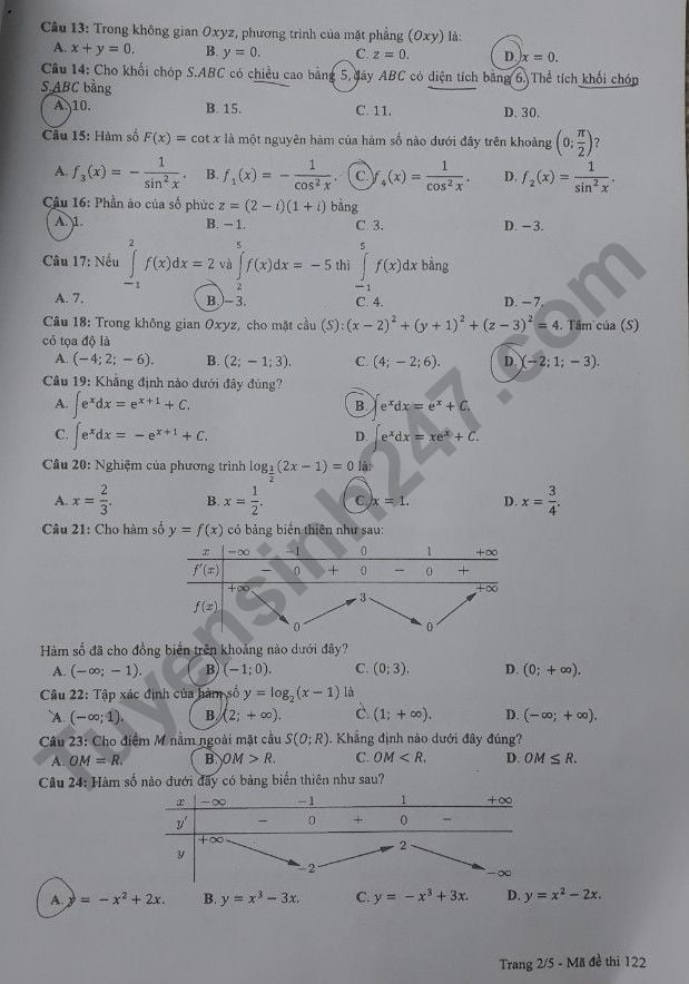 Đề thi môn Toán tốt nghiệp THPT 2022 tất cả mã đề đầy đủ nhất 29