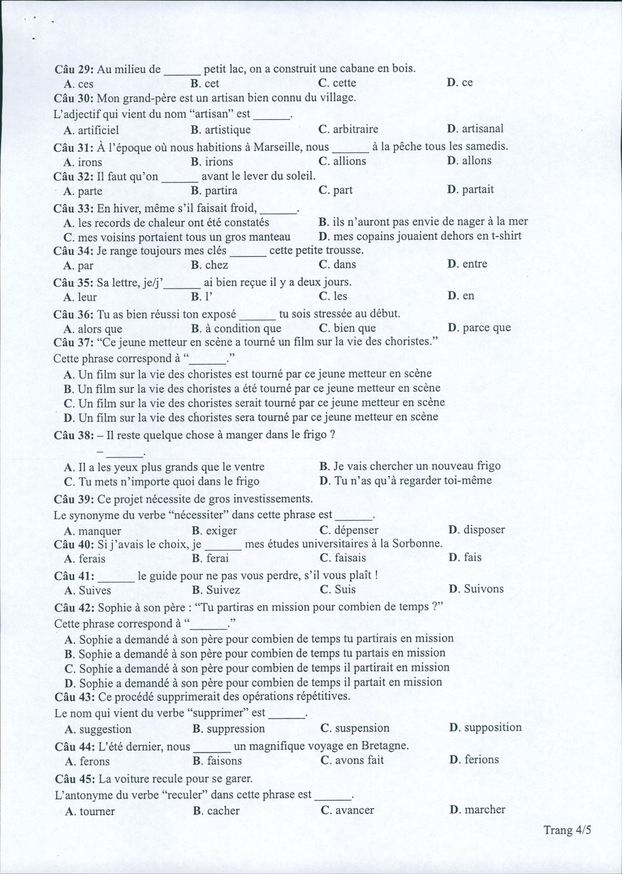 Đề thi, đáp án Tiếng Pháp tốt nghiệp THPT 2022 tất cả 24 mã đề 7