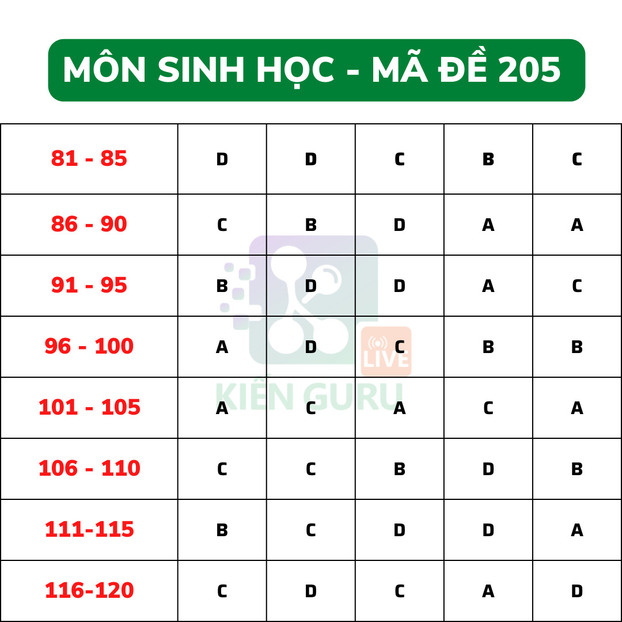 Gợi ý đáp án môn Sinh học tốt nghiệp THPT 2022 tất cả 24 mã đề 9