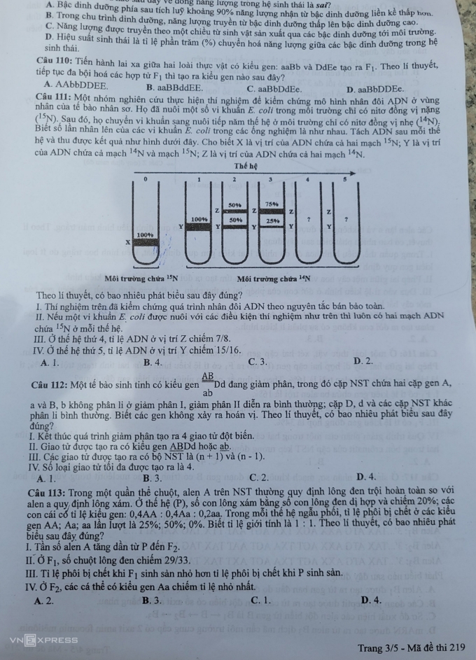 Đề thi môn Sinh học tốt nghiệp THPT 2022 tất cả mã đề đầy đủ nhất 13