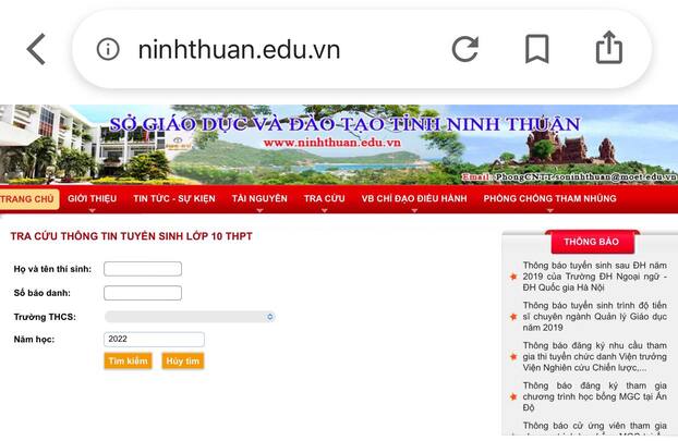 Tra cứu điểm thi tuyển sinh vào lớp 10 tỉnh Ninh Thuận năm 2022 nhanh nhất, nóng nhất 1