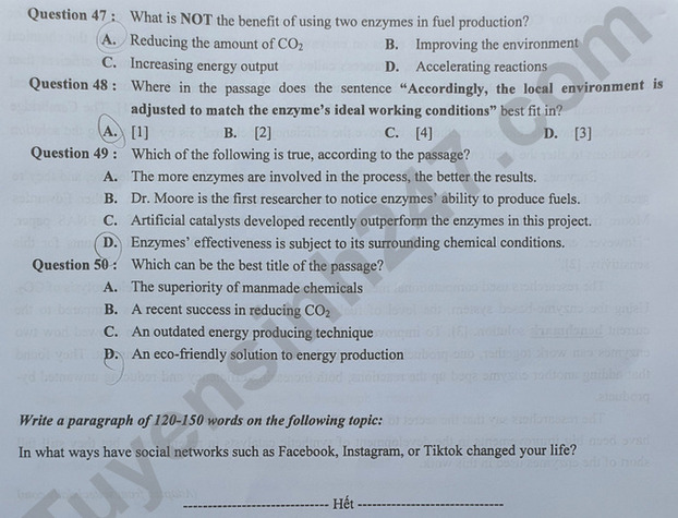 Đề thi đánh giá tư duy môn Tiếng Anh Đại học Bách khoa Hà Nội năm 2022, có gợi ý đáp án 7