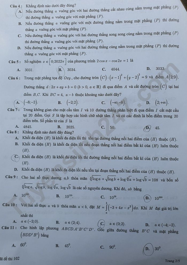 Đề thi đánh giá tư duy môn Toán Đại học Bách khoa Hà Nội năm 2022, có gợi ý đáp án 1