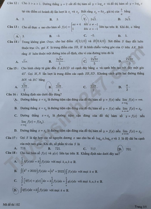 Đề thi đánh giá tư duy môn Toán Đại học Bách khoa Hà Nội năm 2022, có gợi ý đáp án 2