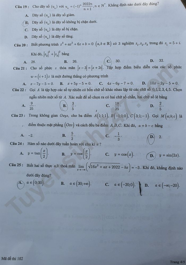 Đề thi đánh giá tư duy môn Toán Đại học Bách khoa Hà Nội năm 2022, có gợi ý đáp án 3