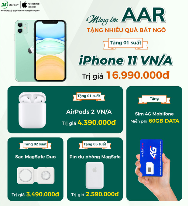   Mừng lên AAR, 24hStore tặng iPhone 11, AirPods 2 chính hãng  