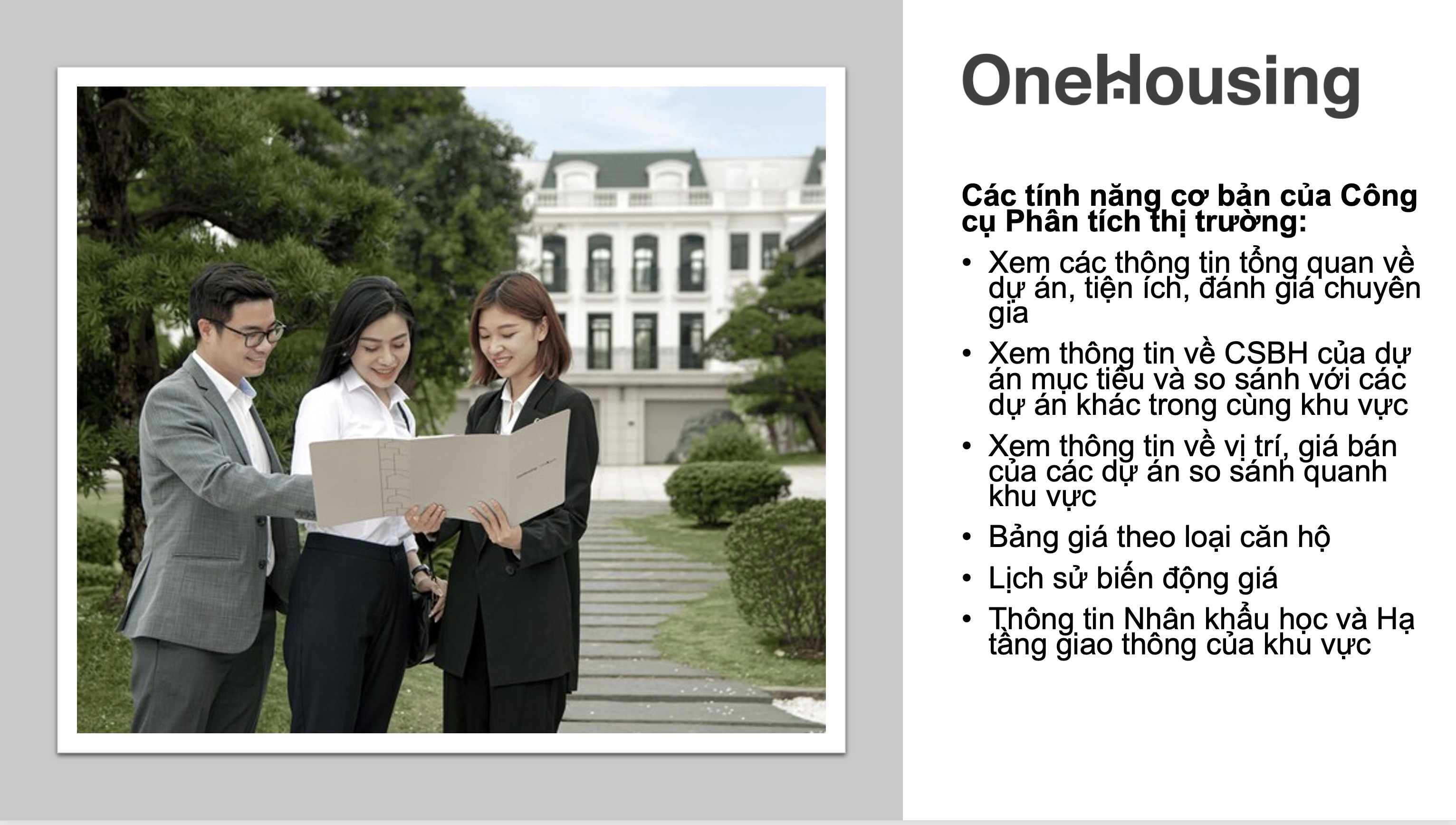 Tìm kiếm bất động sản tốt nhất và phù hợp nhu cầu với công cụ phân tích thị trường của OneHousing 1