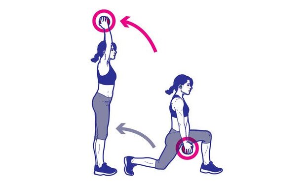 Lunge with dumbbell press