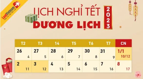 Lịch nghỉ Tết Dương lịch năm 2023 chi tiết, chính xác nhất.