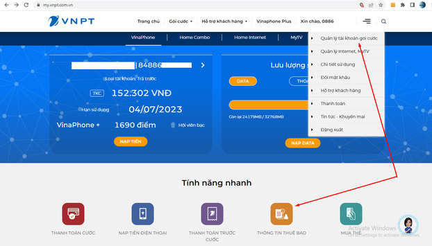 Kháng hàng có thể chuẩn hóa thông tin qua website https://my.vnpt.com.vn/tttb 