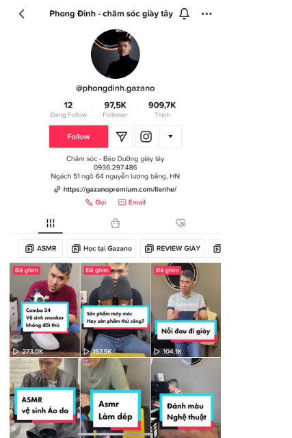 Kênh TikTok của Gazano với gần 100K folloư