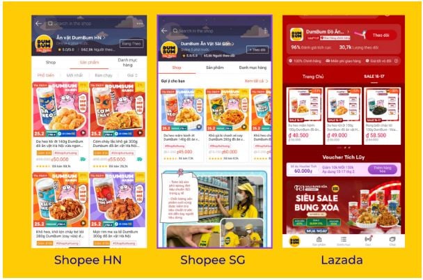 Hai kênh Shopee và một kênh Lazada của Dumbum đều nhận được đánh giá tích cực từ khách hàng 