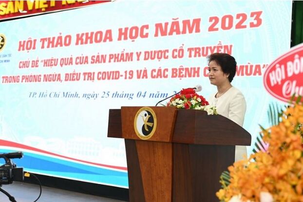 Bà Nguyễn Thị Hương Liên, Phó Tổng Giám đốc công ty cổ phần Sao Thái Dương, đơn vị tham gia nghiên cứu lâm sàng và sản xuất sản phẩm SUNKOVIR.