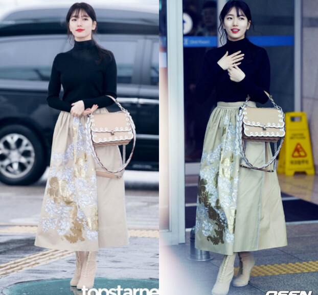 Suzy tạo ra sự tương phản về màu sắc của trang phục