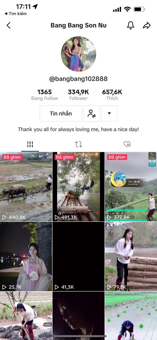 Kênh TikToker Băng Băng Sơn Nữ với hơn 300k follower