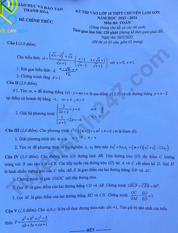 de-thi-vao-lop-10-toan-chuyen-lam-son-2023-result