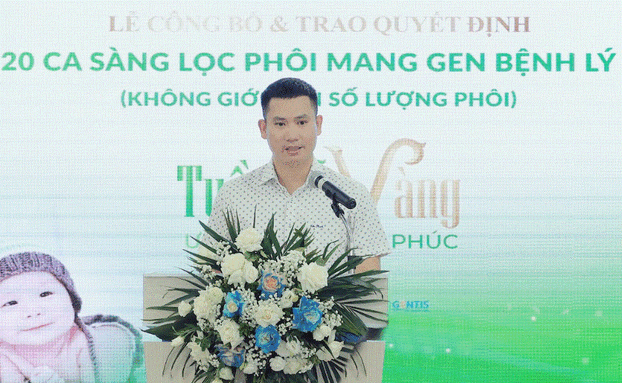 BS CKI Phạm Văn Hưởng – Phó Giám đốc chuyên môn Bệnh viện công bố miễn phí 20 ca sàng lọc phôi mang gen bệnh lý di truyền.