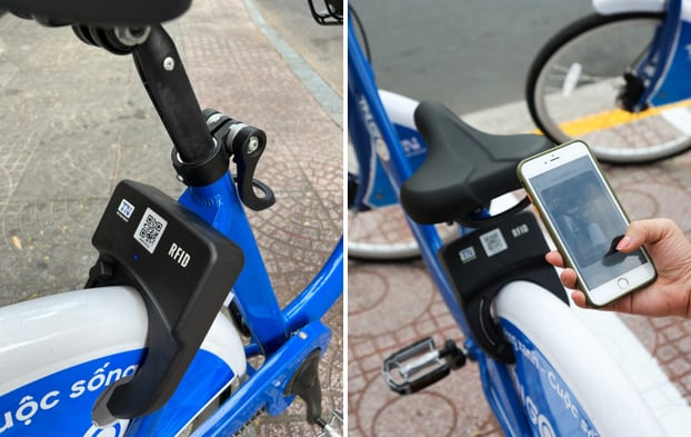 Dùng ứng dụng TNGo để thuê xe đạp công cộng.