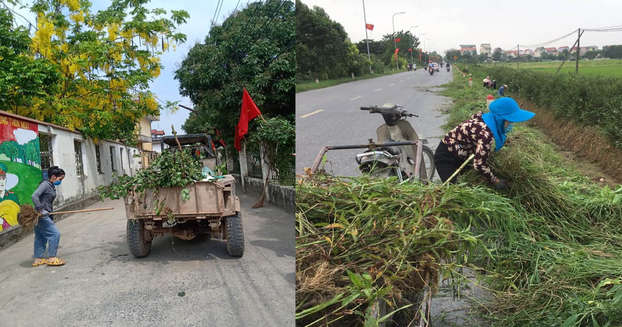 Hội viên hội Phụ nữ thôn Xà Cầu đi vệ sinh đường làng và đoạn đường 21B chạy qua địa bàn thôn