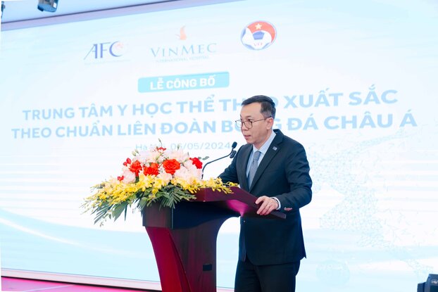 Chủ tịch Liên đoàn Bóng đá Việt Nam - Ông Trần Quốc Tuấn phát biểu tại Lễ công bố sáng nay